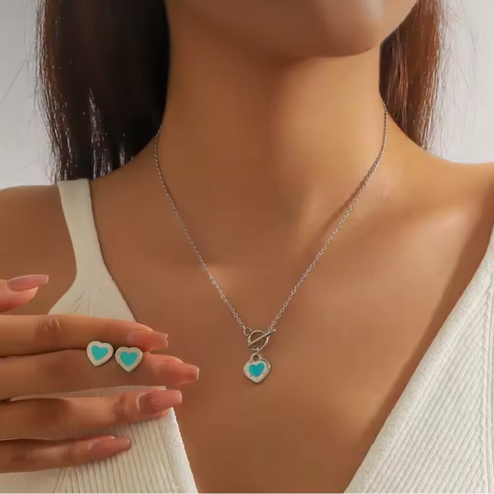 Love Boutique - Light Blue Enamel Love Necklace & Earrings Set